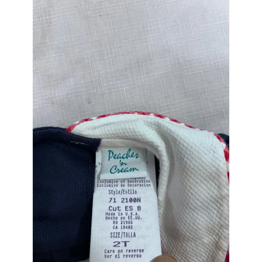 Peaches 'n Cream Corduroy Dress 2T Navy Blue Floral Bow Peter Pan Collar Toddler